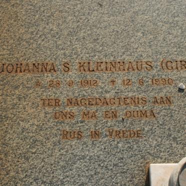 KLEINHAUS Johanna S. 1912-1990