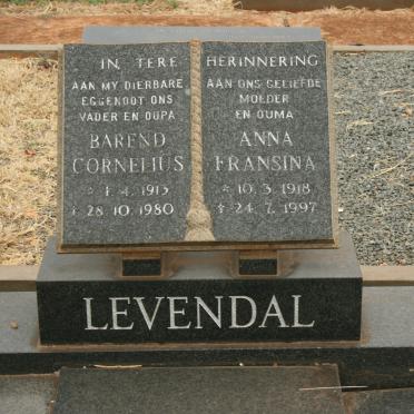 LEVENDAL Barend Cornelius 1913-1980 &amp; Anna Fransina 1918-1997