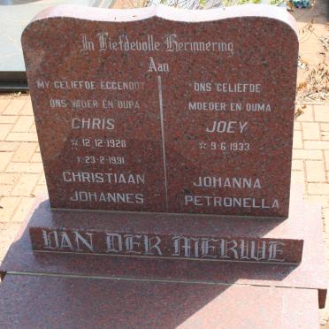 MERWE Christiaan Johannes, van der 1928-1991 &amp; Johanna Petronella 1933-