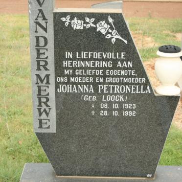 MERWE Johanna Petronella, van der nee LOOCK 1923-1992