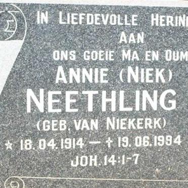 NEETHLING Annie nee van NIEKERK 1914-1994