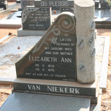 NIEKERK Elizabeth Ann, van 1938-1976
