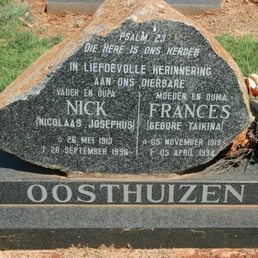 OOSTHUIZEN Nicolaas Josephus 1913-1998 &amp; Frances TAIKINA 1919-1994