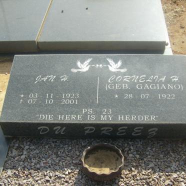 PREEZ Jan H., du 1923-2001 &amp; Cornelia H. GAGIANO 1922-