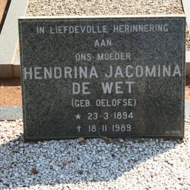 WET Hendrina Jacomina, de nee OELOFSE 1894-1989