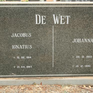 WET Jacobus Ignatius, de 1914-1987 &amp; Johanna 1923-1990