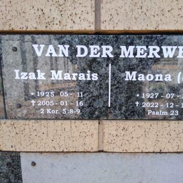 MERWE Izak Marais, van der 1925-2005 &amp; S.J. 1927-2022