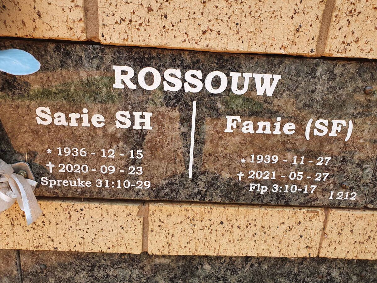 ROSSOUW S.F. 1939-2021 &amp; S.H. 1936-2020