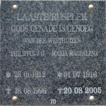 WESTHUIZEN Philippus J.G., van der 1912-1996 &amp; Maria Magdalena 1916-2005