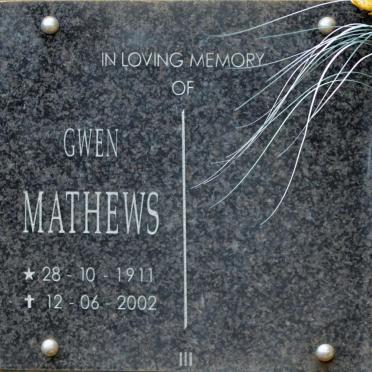 MATHEWS Gwen 1911-2002