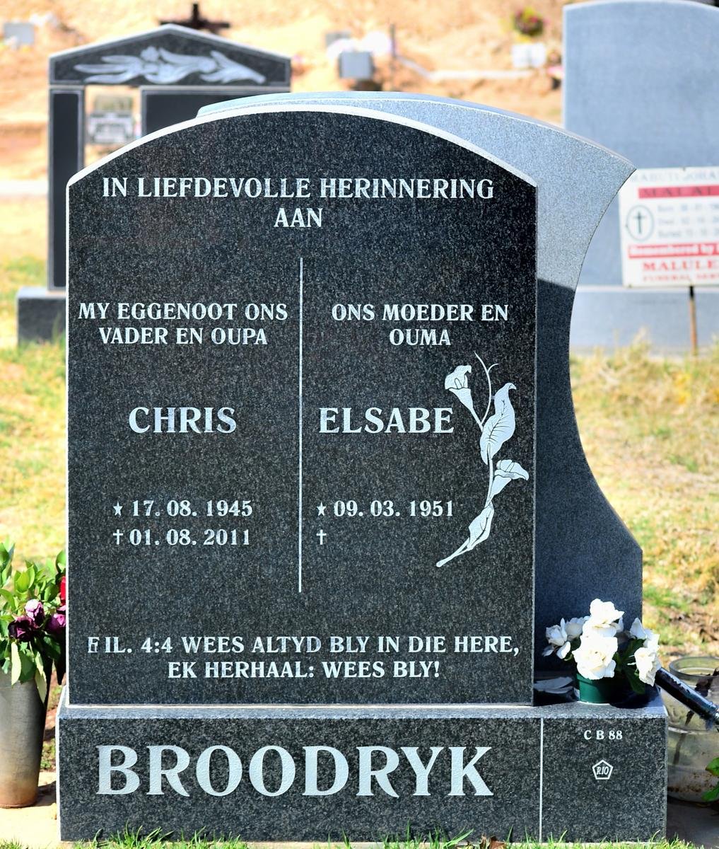 BROODRYK Chris 1945-2011 &amp; Elsabe 1951-