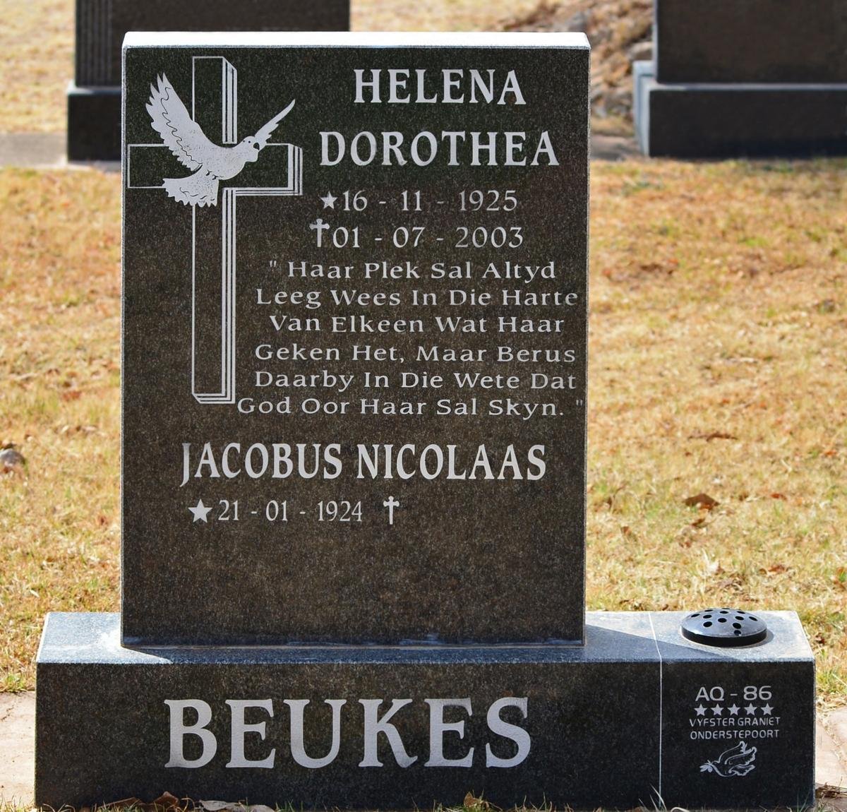 BEUKES Jacobus Nicolaas 1924- &amp; Dorothea 1925-2003