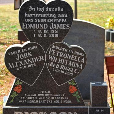 DICKSON John Alexander 1926- &amp; Petronella Wilhelmina BINGLE 1925- :: DICKSON Edmund James 1951-2001