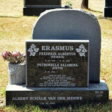 ERASMUS Frederik Albertus 1933-2003 &amp; Petronella Salomina 1933- :: VAN DER MERWE Albert Schalk -2002