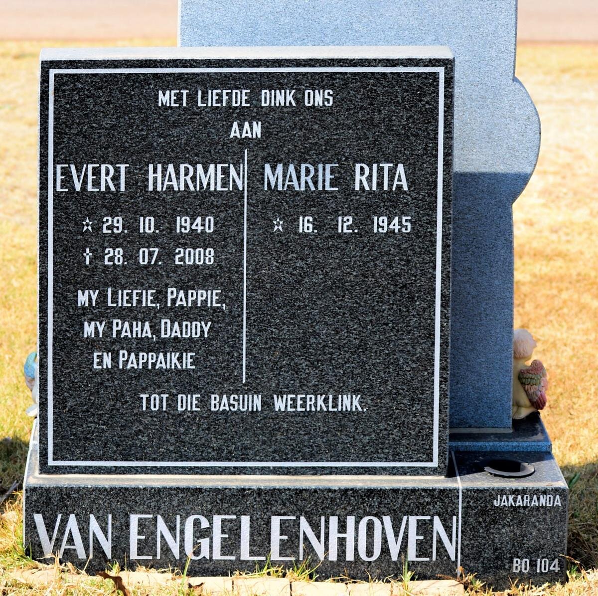 ENGELENHOVEN Evert Harmen, van 1940-2008 &amp; Marie Rita 1945-