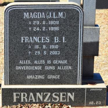 FRANZSEN Frances B.I. 1910-2003 &amp; J.L.M. 1908-1996