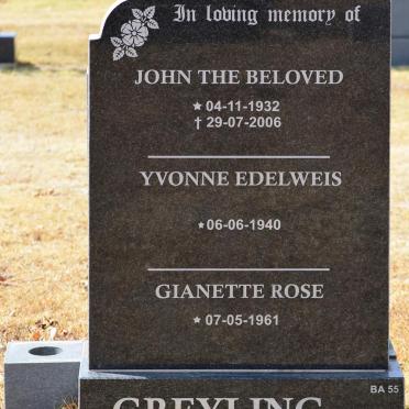 GREYLING John 1932-2006 &amp; Yvonne Edelweis 1940-