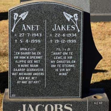 JACOBS Jakes 1934-1998 &amp; Anet 1943-1998