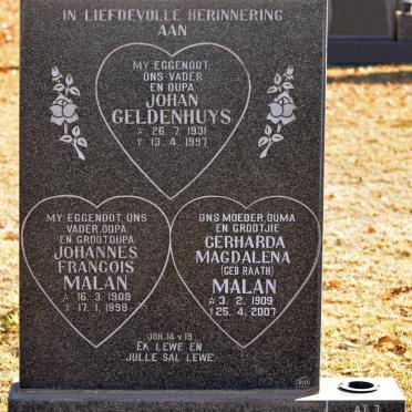 MALAN Johannes Francois 1908-1998 &amp; Gerharda Magdalena RAATH 1909-2007 :: GELDENHUYS Johan 1931-1997