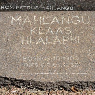 MAHLANGU Klaas  Hlalaphi 1905-1938 &amp; Johannah Nomthombeni 1909-1939 