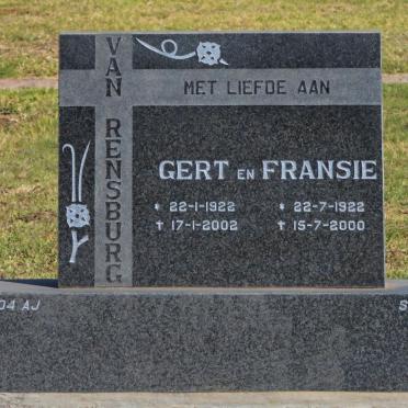 RENSBURG Gert, van 1922-2002 &amp; Fransie 1922-2000