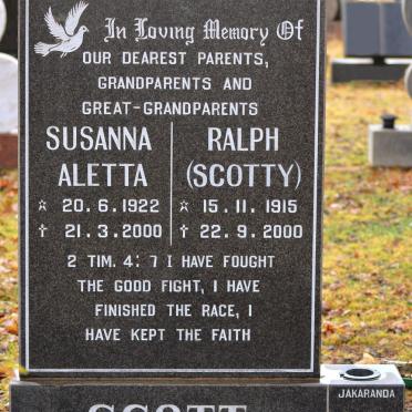 SCOTT Ralph 1915-2000 &amp; Susanna Aletta 1922-2000