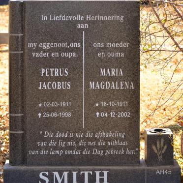 SMITH Petrus Jacobus 1911-1998 &amp; Maria Magdalena 1911-2002