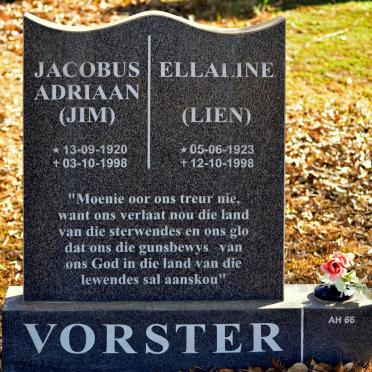 VORSTER Jacobus Adriaan 1920-1998 &amp; Ellaline 1923-1998