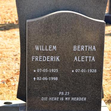 ZYL Willem Frederik, van 1925-1998 &amp; Bertha Aletta 1928-
