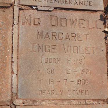 McDOWELL Margaret Inge Violet nee FRIIS 1921-1988