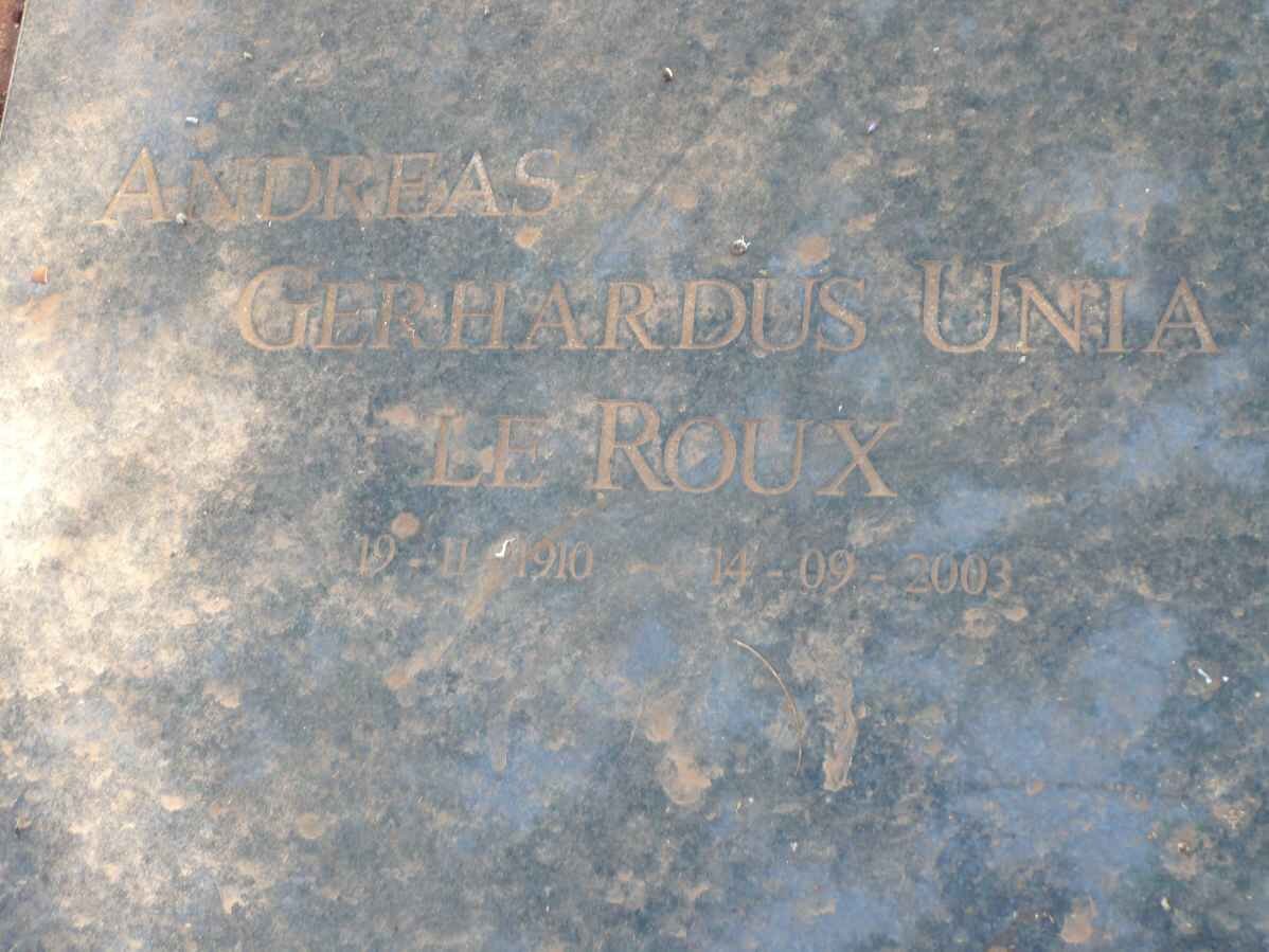 ROUX Andreas Gerhardus Unia, Le 1910-2003