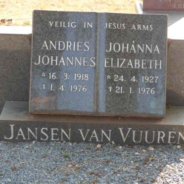 VUUREN Andries Johannes, Jansen van 1918-1976 &amp; Johanna Elizabeth 1927-1976