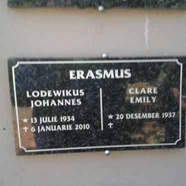 ERASMUS Lodewikus Johannes 1934-2010 &amp; Clare Emily 1937-