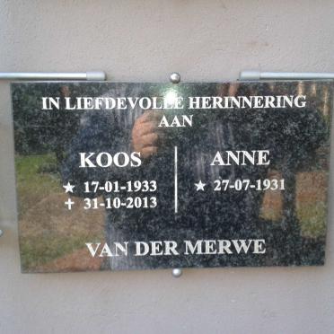 MERWE Koos, van der 1933-2013 &amp; Anne 1931-