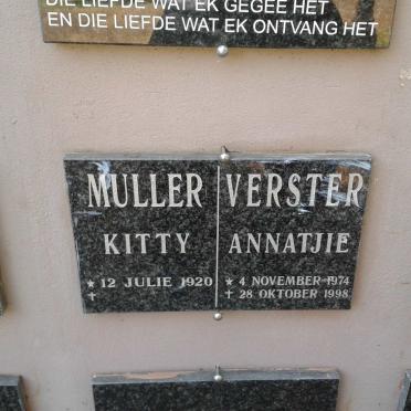 MULLER Kitty 1920- :: VERSTER Annatjie 1974-1998