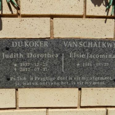 KOKER Judith Dorothea, du 1937-2012 :: SCHALKWYK Elsie Jacomina, van 1946-