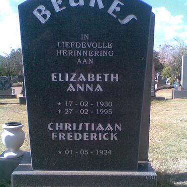 BEUKES Christiaan Frederick 1924-Elizabeth Anna 1930-1995