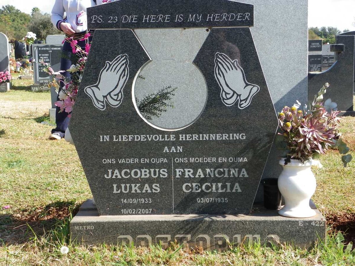 PRETORIUS Jacobus Lukas 1933-2007 &amp; Francina Cecilia 1935-