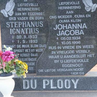 PLOOY Stephanus Ignatius, du 1933-1993 &amp; Johanna Jacoba 1934-1996