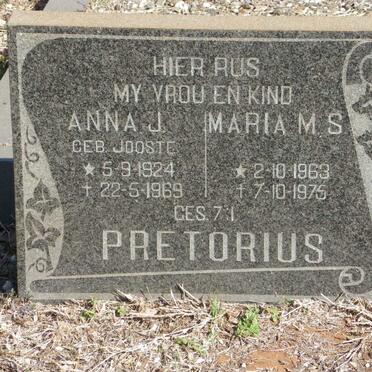PRETORIUS Anna J. nee Jooste 1924-1969 :: PRETORIUS Maria M.S. 1963-1975