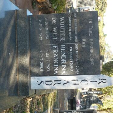 RICHARDS Wouter De Wet 1914-1981 &amp; Hendrina Francina 1923-2004