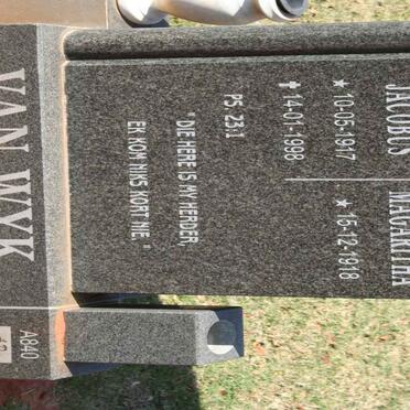 WYK Andries Jacobus, van 1917-1998 &amp; Maria Magaritha 1918-