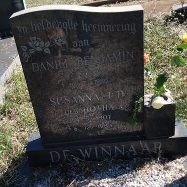 WINNAAR Daniel Benjamin, de 1906-1980 &amp; Susanna J.D. BOTHA 1907-1985
