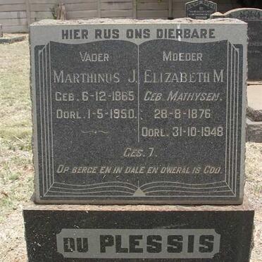 PLESSIS Marthinus J., du 1865-1950 &amp; Elizabeth M. MATHYSEN  1876-1948
