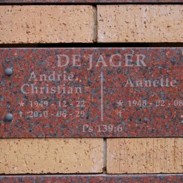JAGER Andrie Christian, de 1949-2010 &amp; Annette 1948-