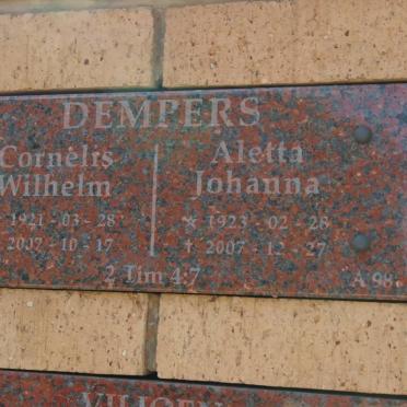 DEMPERS Cornelis Wilhelm 1921-2007 &amp; Aletta Johanna 1923-2007