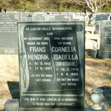 CRONJE Frans Hendrik 1901-1987 &amp; Cornelia Isabella DROSKIE 1908-1993
