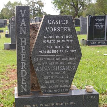 HEERDEN Casper Vorster, van 1925-2002 &amp; Anna Susanna HUGO 1926-1990