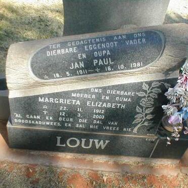 LOUW Jan Paul 1911-1981 &amp; Margrieta Elizabeth 1912-2003
