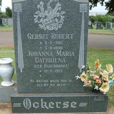 OCKERSE Gerrit Rubert 1916-1990 &amp; Johanna Maria Cathriena BADENHORST 1925-
